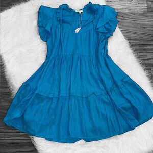 Umgee Vibrant Blue Flutter Sleeve Dress
